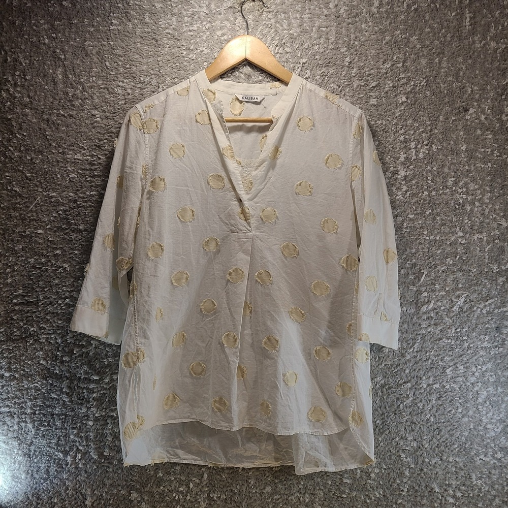 Caliban Women White Tunic Cotton 3/4 Sleeve Size 44 Made In Italy V-Neck